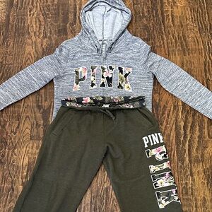 PINK Victoria's Secret Gray Floral Logo Hoodie